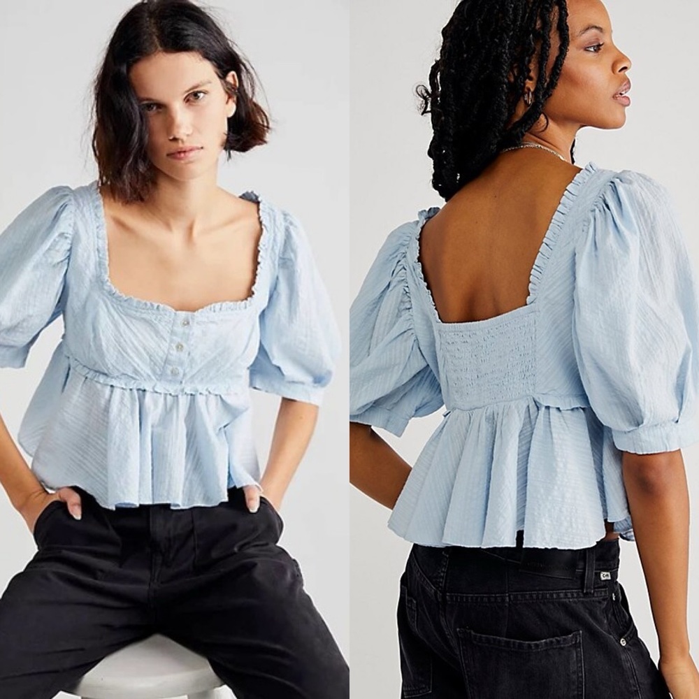 Free People Leave It To Me Puff Sleeve Top - Cool Air